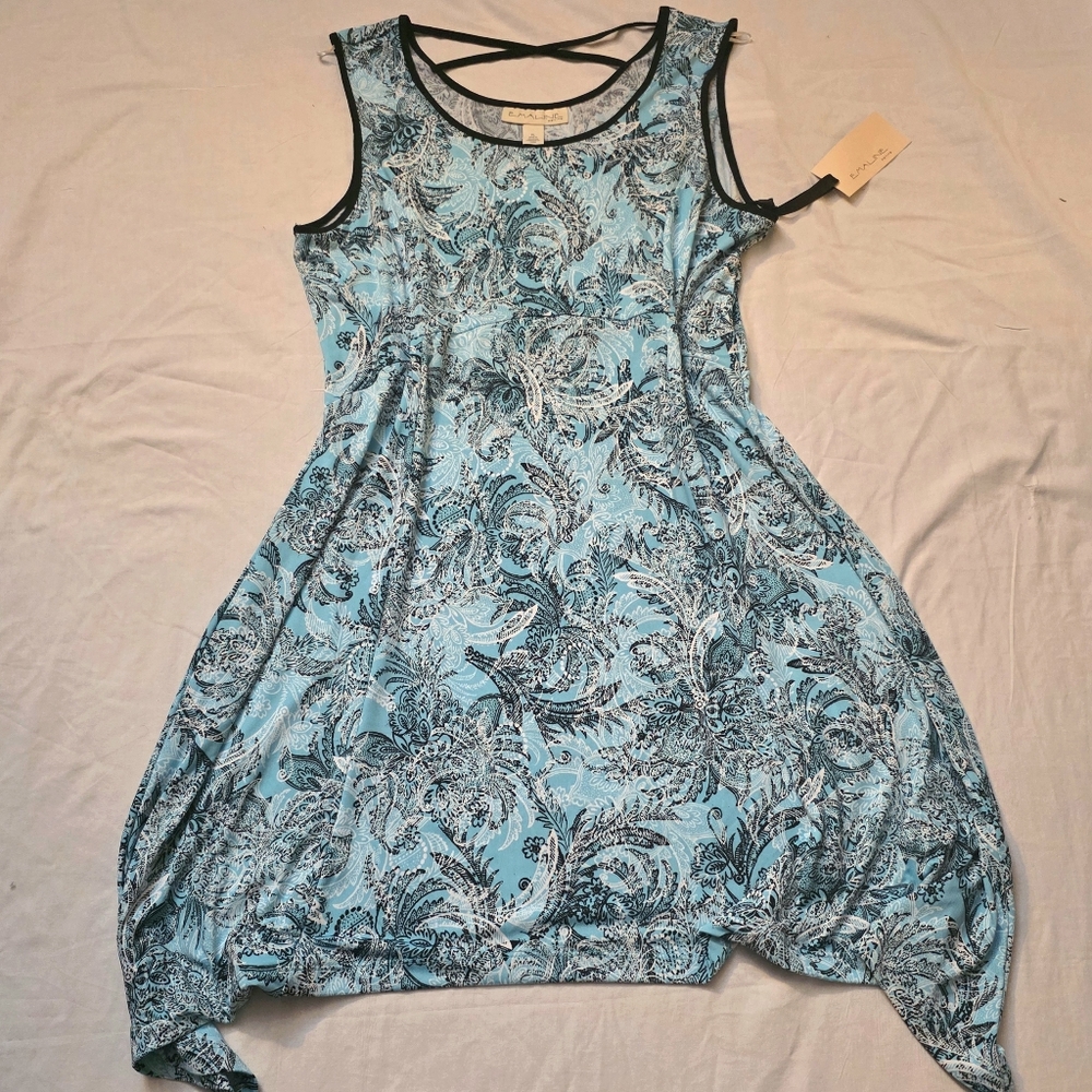 Elegant Asymmetrical Blue Paisley Dress